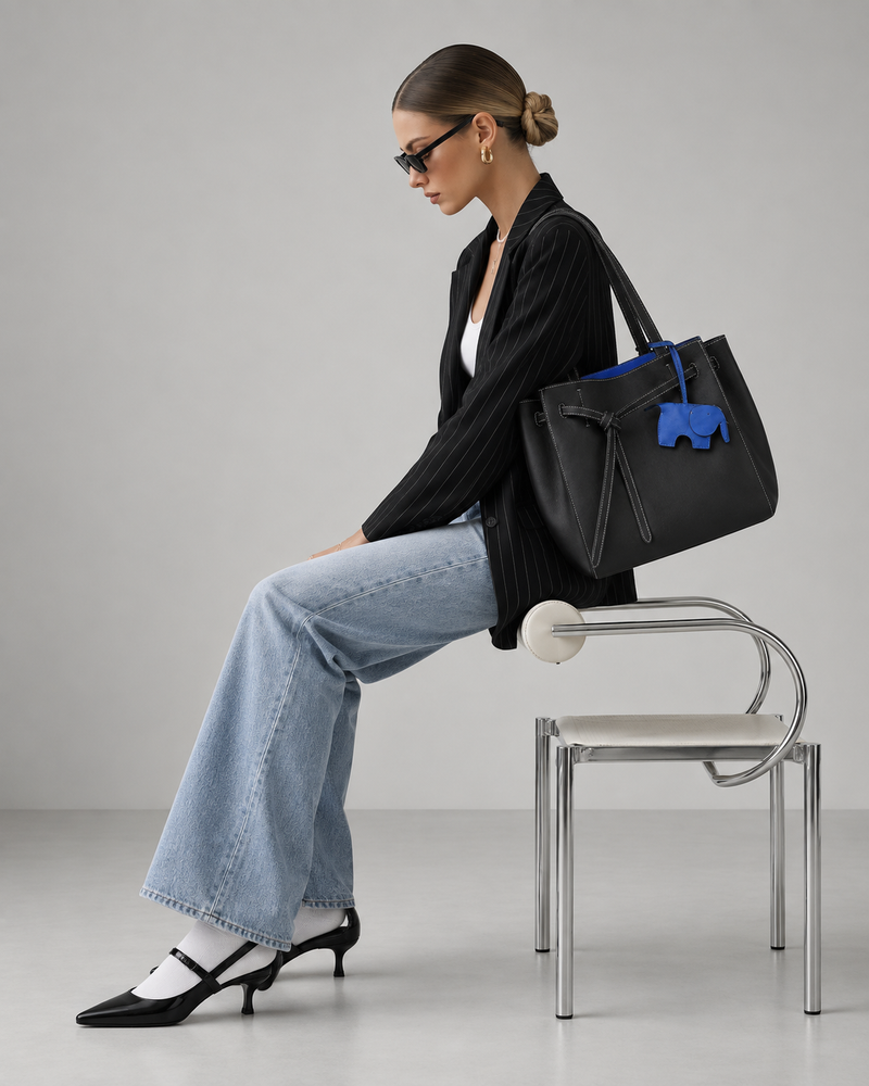 Elephant Black Blue tote